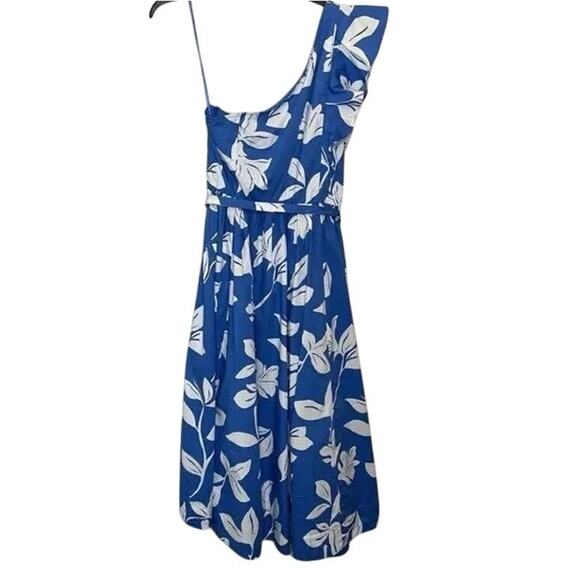 NWT J Crew Floral Ruffle One Shoulder Midi Dress Tie Elastic Waist 14 Blue White - Picture 13 of 15